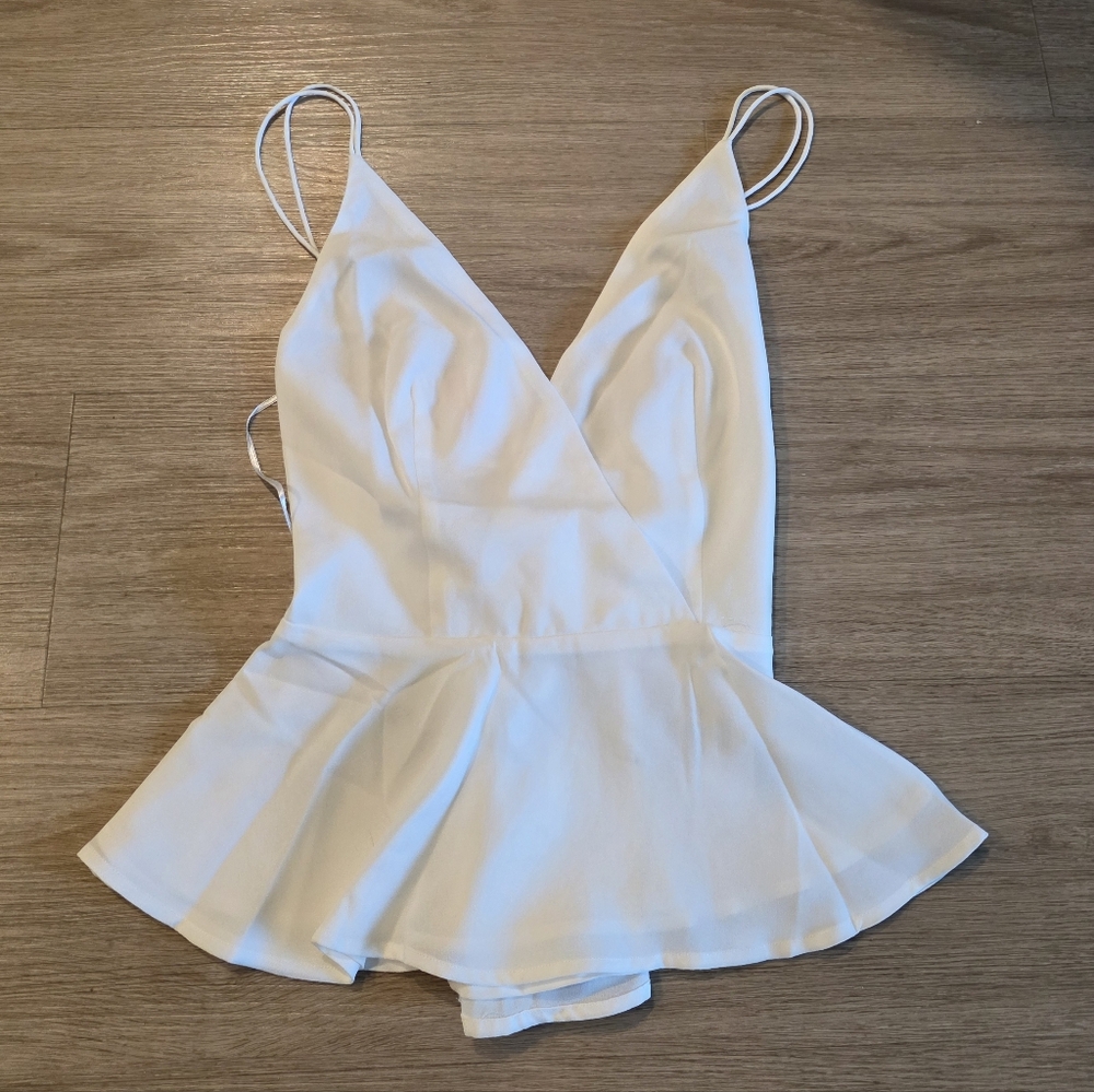 NWT Finder's Keepers Here We Go White Silky Low Back Tank Top